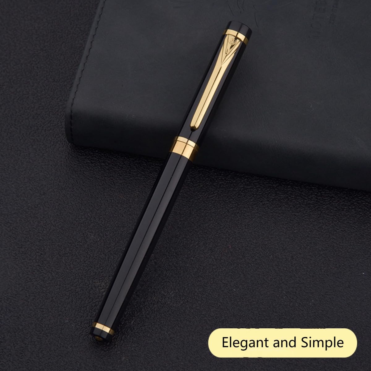 Borges Black Lacquer Rollerball Pen - Stunning Luxury Pen with 24K Gold Finish, Schmidt Ink Refill, Best Roller Ball Gift Set for Adult (Modern)