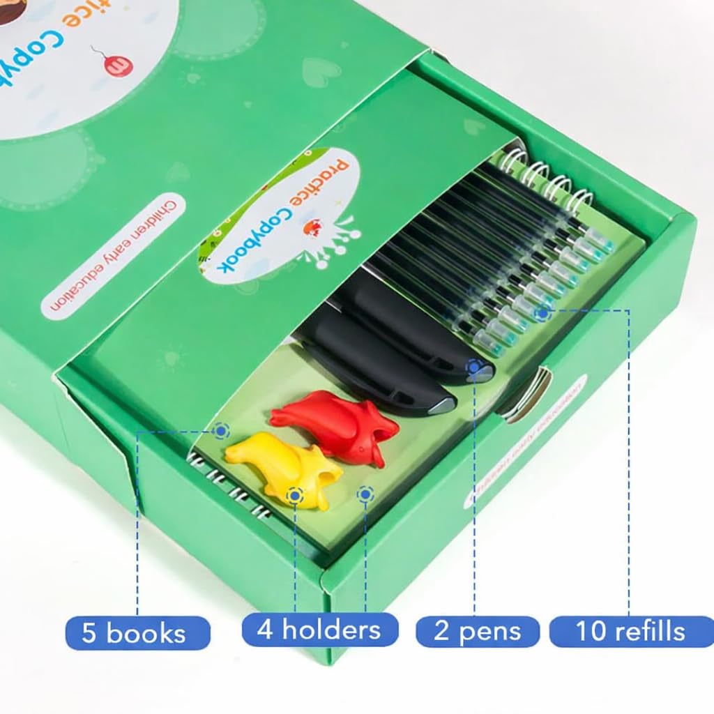 Creative Steps Magic Grooved Writing Practice Books for Kids Ages 3-5 - Reusable Handwriting Workbook Set with 5 Tracing Books, 2 Pens & 10 Refills - Alphabet Numbers Math Drawing Learning Toys for Preschool Toddlers