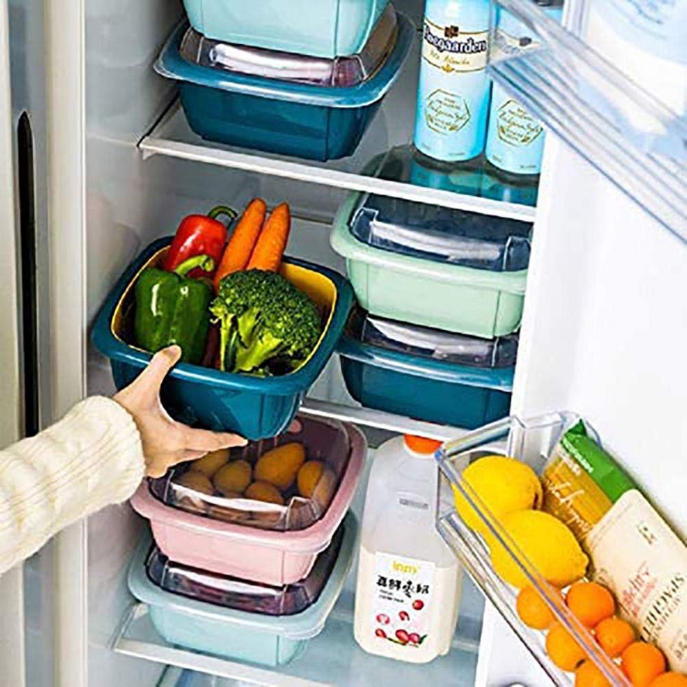 Colander Set with Strainer Bowl, Kitchen Colander with Lid Household Double Layer Fruit Washing Basket Multifunction Storage Containers for Fruits Vegetable (Blue)
