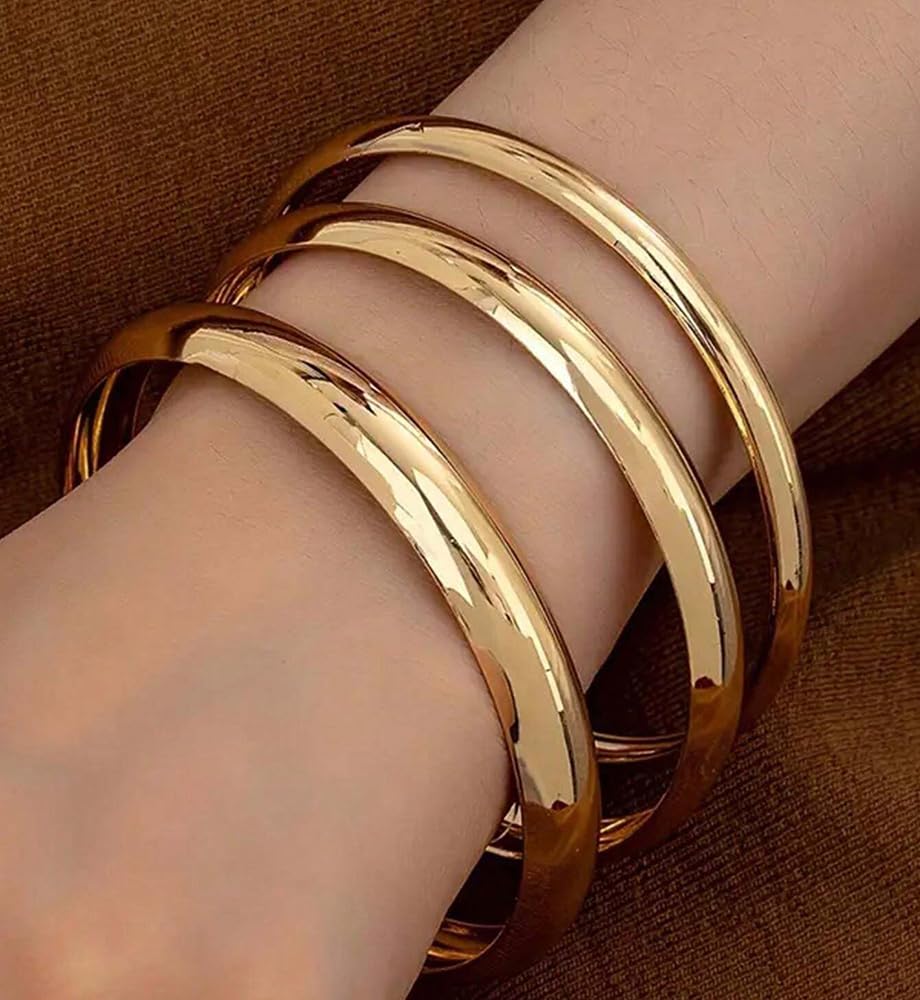 Thin Gold Bangle Bracelets for Women, Dainty 14k Gold Plated Big Stackable Bangles Set, Trendy African Bracelet Stack Fashion Jewelry Gifts (5 Gold african bangles)