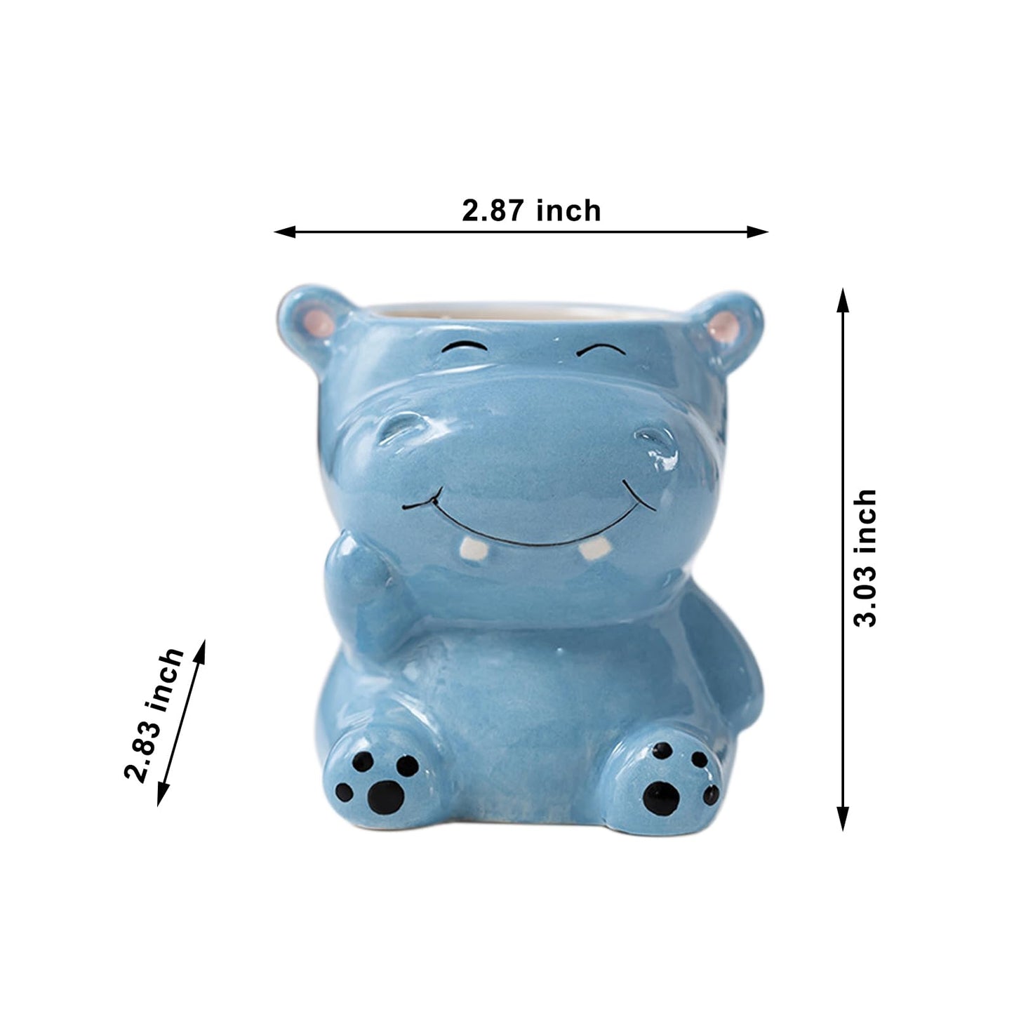 DIYOMR Cute Animals Planter, Mini Ceramic Cartoon Animal Shaped Succulent Flower Pot Indoor Air Plants Holder, Smooth Shiny Decorative Flower Cactus Planter - Plants Not Included (Hippo)