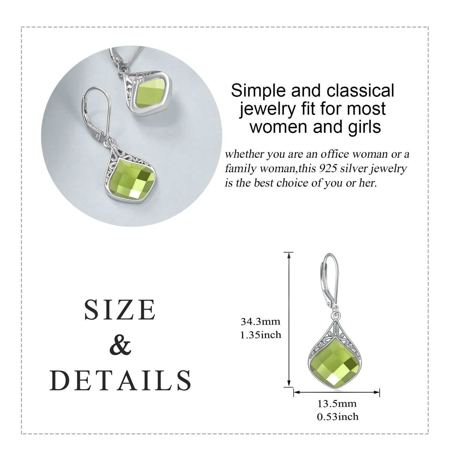 Peridot Drop Earrings Sterling Silver Green Crystal Teardrop Dangle Earrings Filigree Irish Jewelry Christmas Gifts for Women