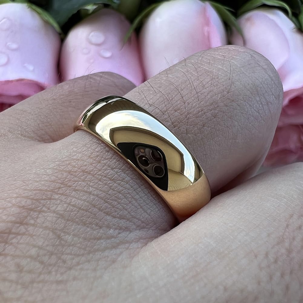 TUTISS 7mm Gold Tungsten Rings for Men Women Engagement Wedding Bands Domed Polished Comfort Fit Size 13