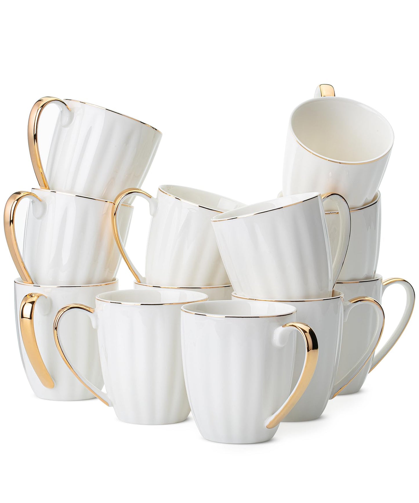 BTaT- White Coffee Mugs with Gold Rim, Set of 12, 12oz, Porcelain Coffee Mugs for Coffee Mug Set, Mothers Day Gift