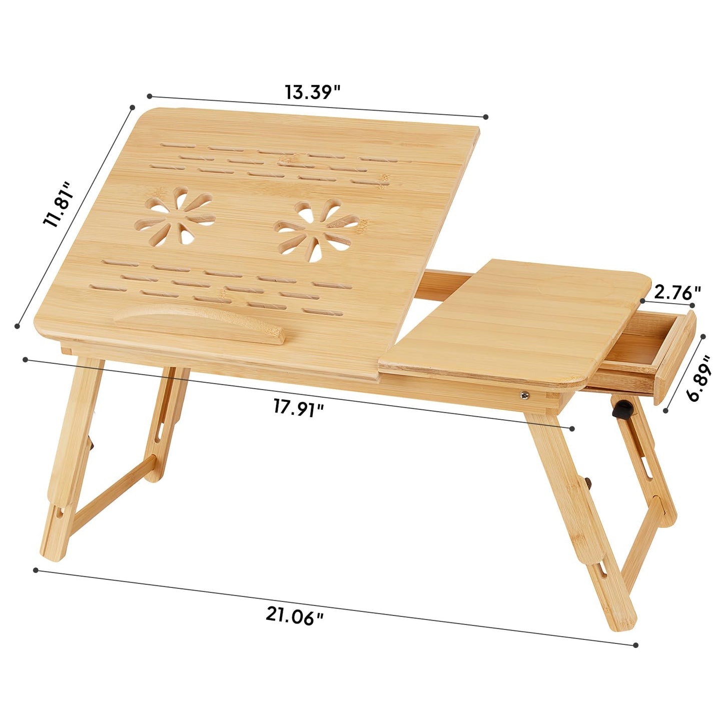 Usofhaus Bamboo Laptop Desk for Bed, Height & Angle Adjustable Foldable Lap Desk with Drawer & Cup Holder, Portable Bed Desk Table for Working, Reading, Writing or Breakfast on Sofa, Couch or Floor