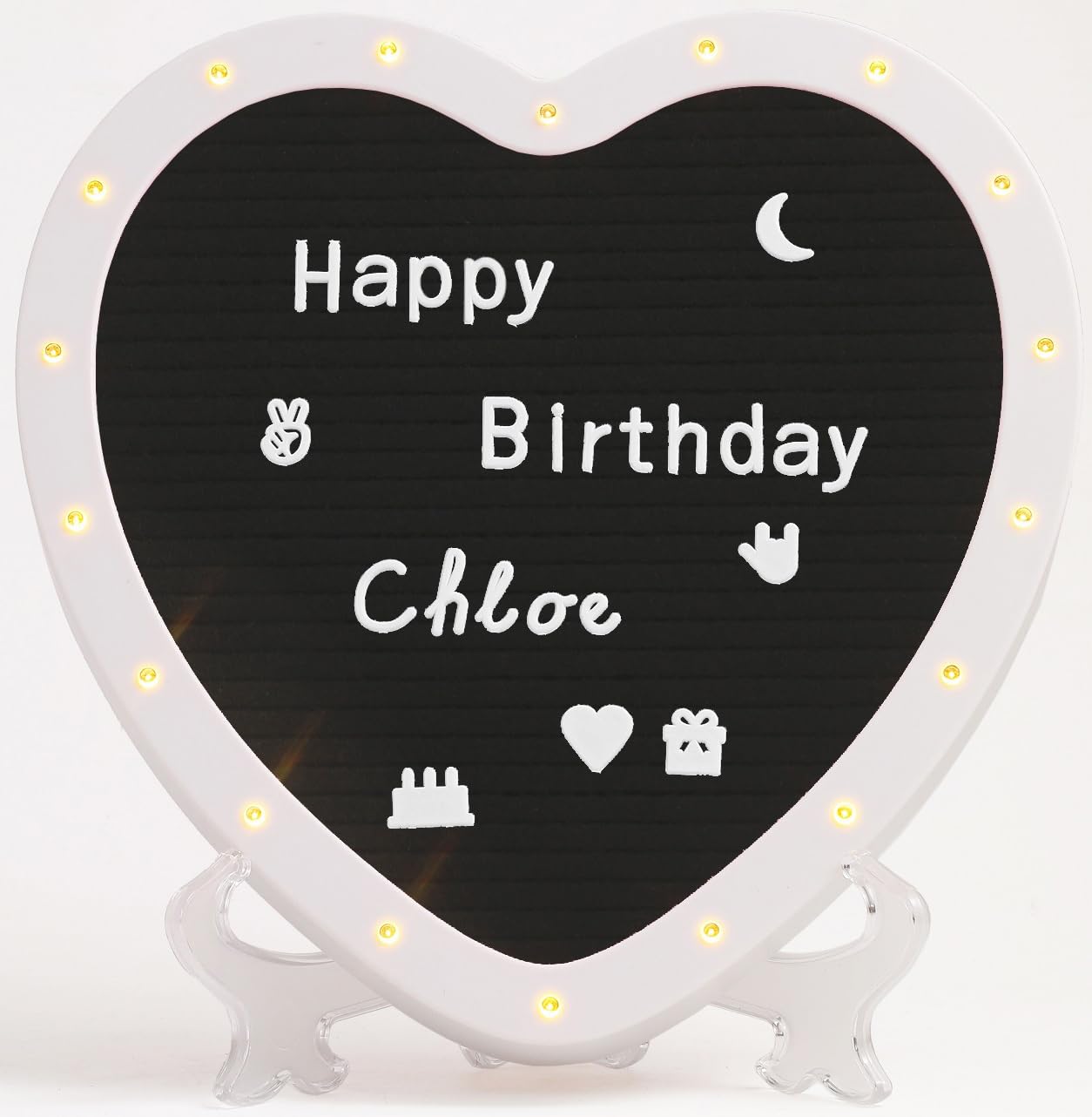 G GAMIT Heart-Shaped Felt Letter Board with Built-in LED Lights,10x10 Light-up Message Board with 663 Pre-Cut Letters,Cursive letters for Valentine’s Day Birthday Party,Pregnancy Announcement,Wedding