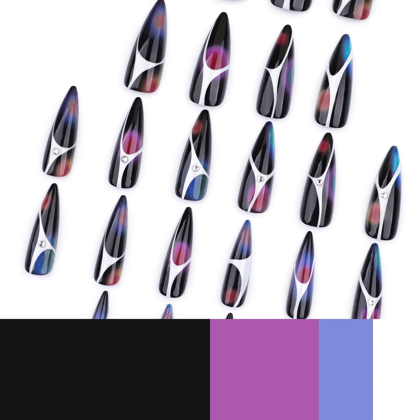 Stiletto Press On Nails Long Fake Nails Gradient With Rhinestone Design Black False Nails Full Cover Acrylic Nail Artificial Glossy Stick On Nail For Women 24pcs