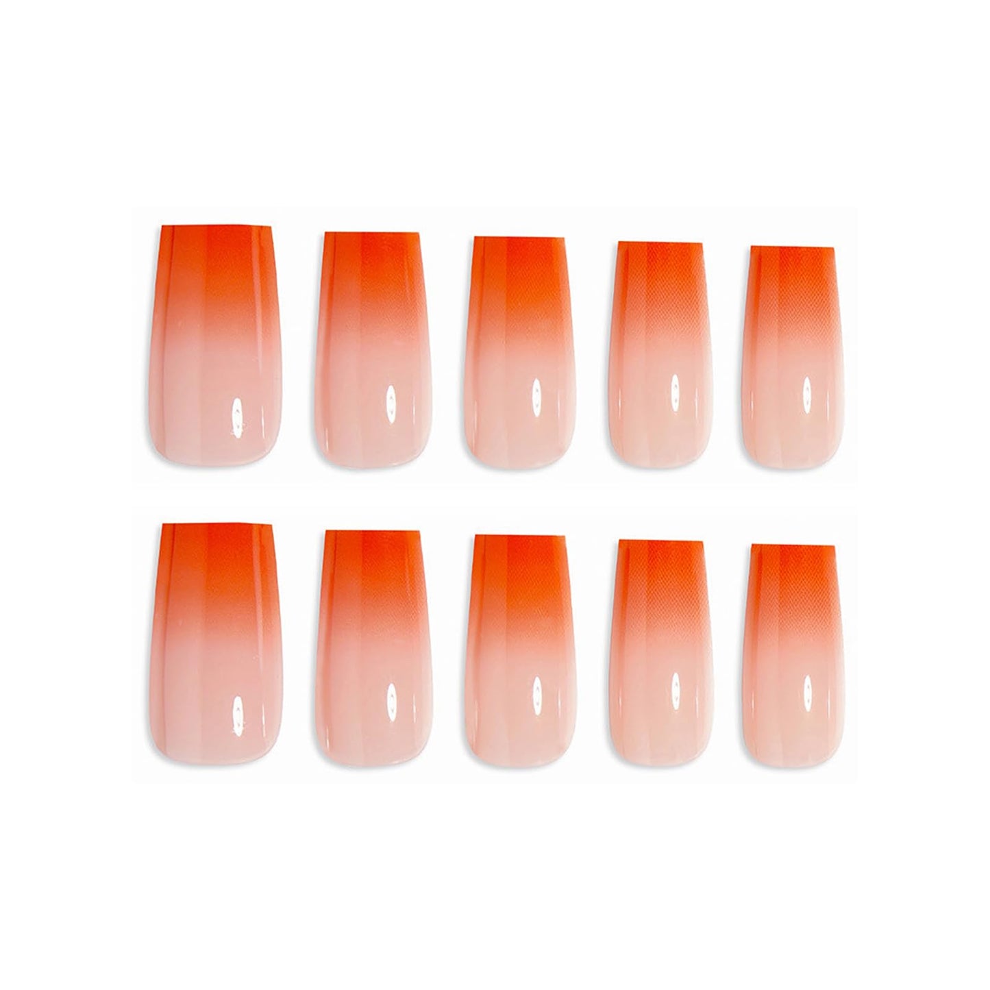 MISUD Press on Nails - Long Square Fake Nails with Summer Orange, Acrylic Ombre Gradient Design 24 pcs