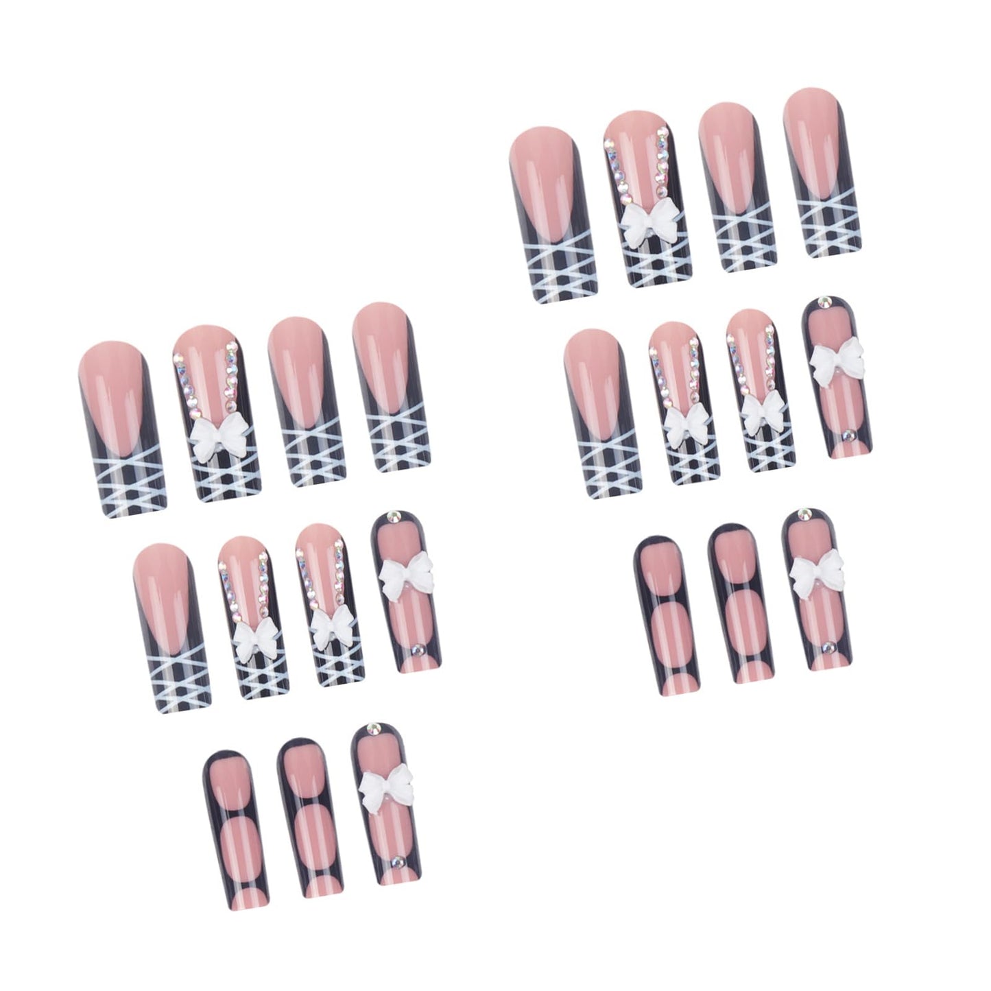 IMRAIN Press on Nails Long Square Fake Nails Artificial Acrylic False Nails - Black, Pink, Bow, French Tip, Glossy, Rhinestone, Full Cover Glue on Nails