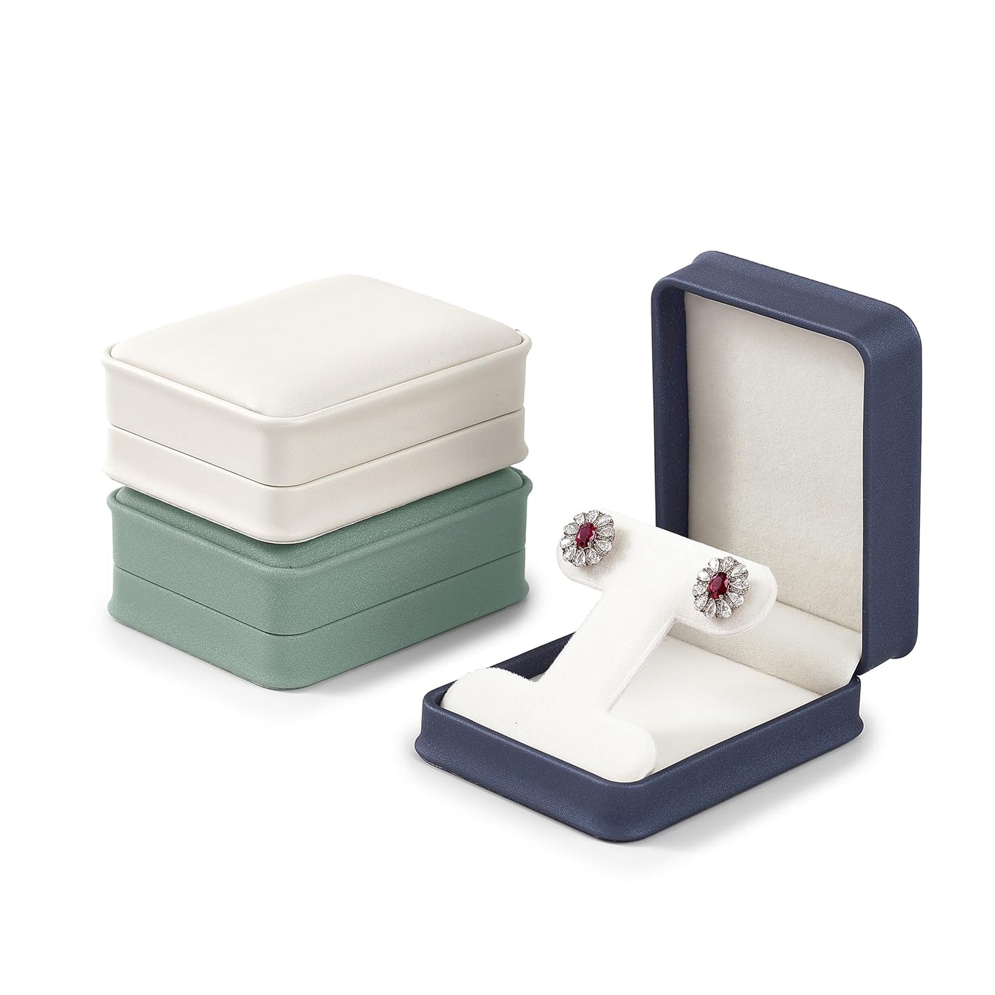 Papten T-style PU Leather Earring Box Velvet Interior Jewelry Gift Boxes Earring Case Holder Display Storage for Birthday, Wedding, Mother's Day, Valentine's Day (Green)