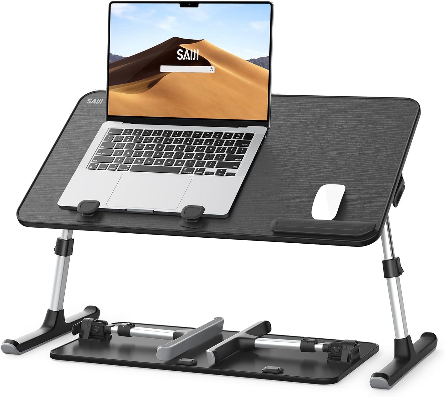Desk, Table, SAIJI Adjustable Laptop Stand, Breakfast Tray, 5 Heights, 4 Angles, Stable Folding Table for Bed Sofa Desk, Suitable for Laptops up to 17 Inches (60 x 33 cm Black)