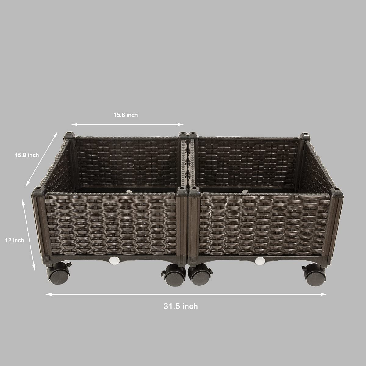 Barton 2 Pieces Rolling Garden Bed Brown Plastic w/Self-Watering Design Outdoor Elevated Planter Box Kit Wheels Mobile
