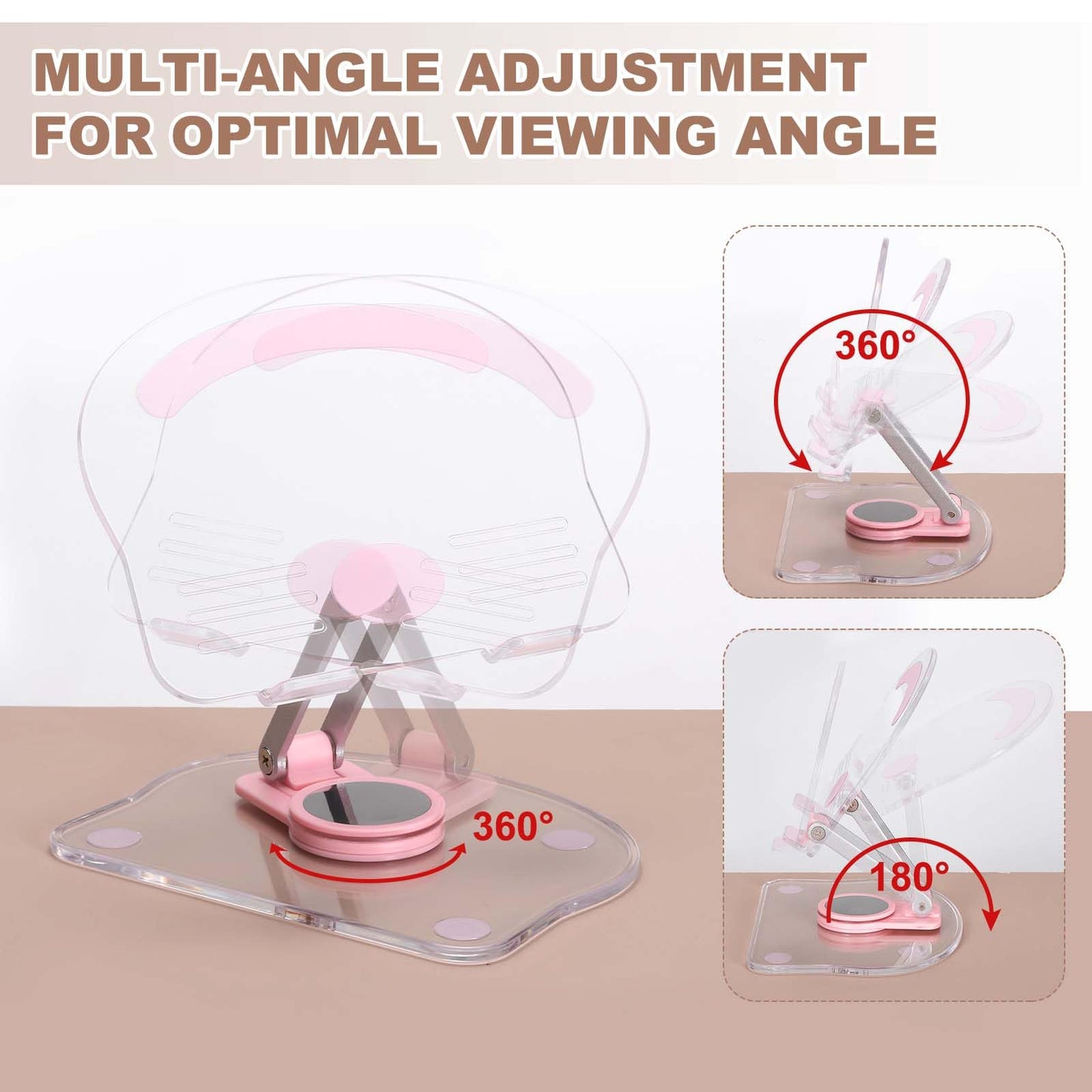 PATIKIL Acrylic Tablet Stand, Acrylic Tablet Holder Adjustable Foldable Portable Clear Cute with 360 Degree Rotating Base for Desk Home Office Women Gifts, White