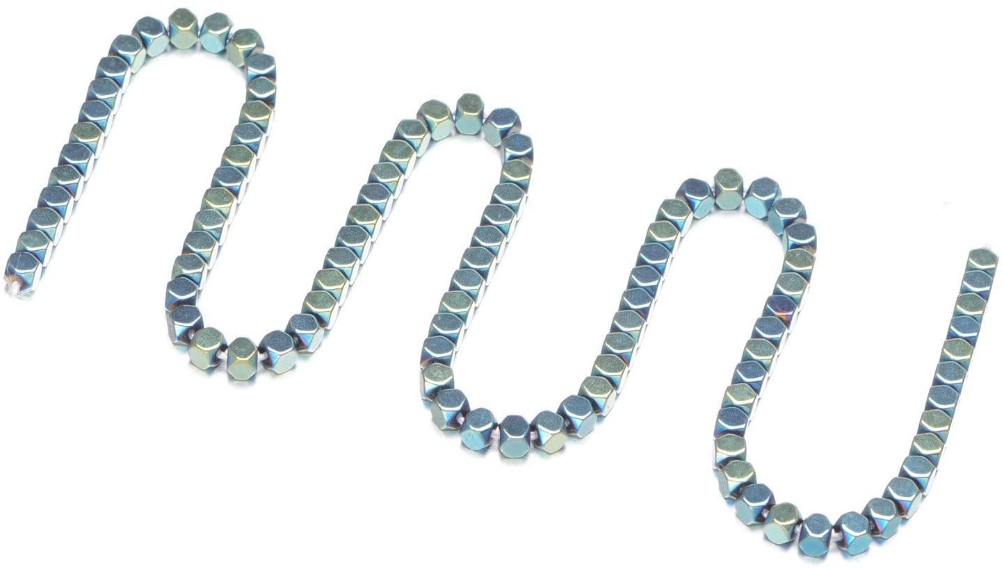 AD Beads Natural Hematite Gemstone Faceted Square Cube Loose Beads 16" (6x6mm, Metallic Green)