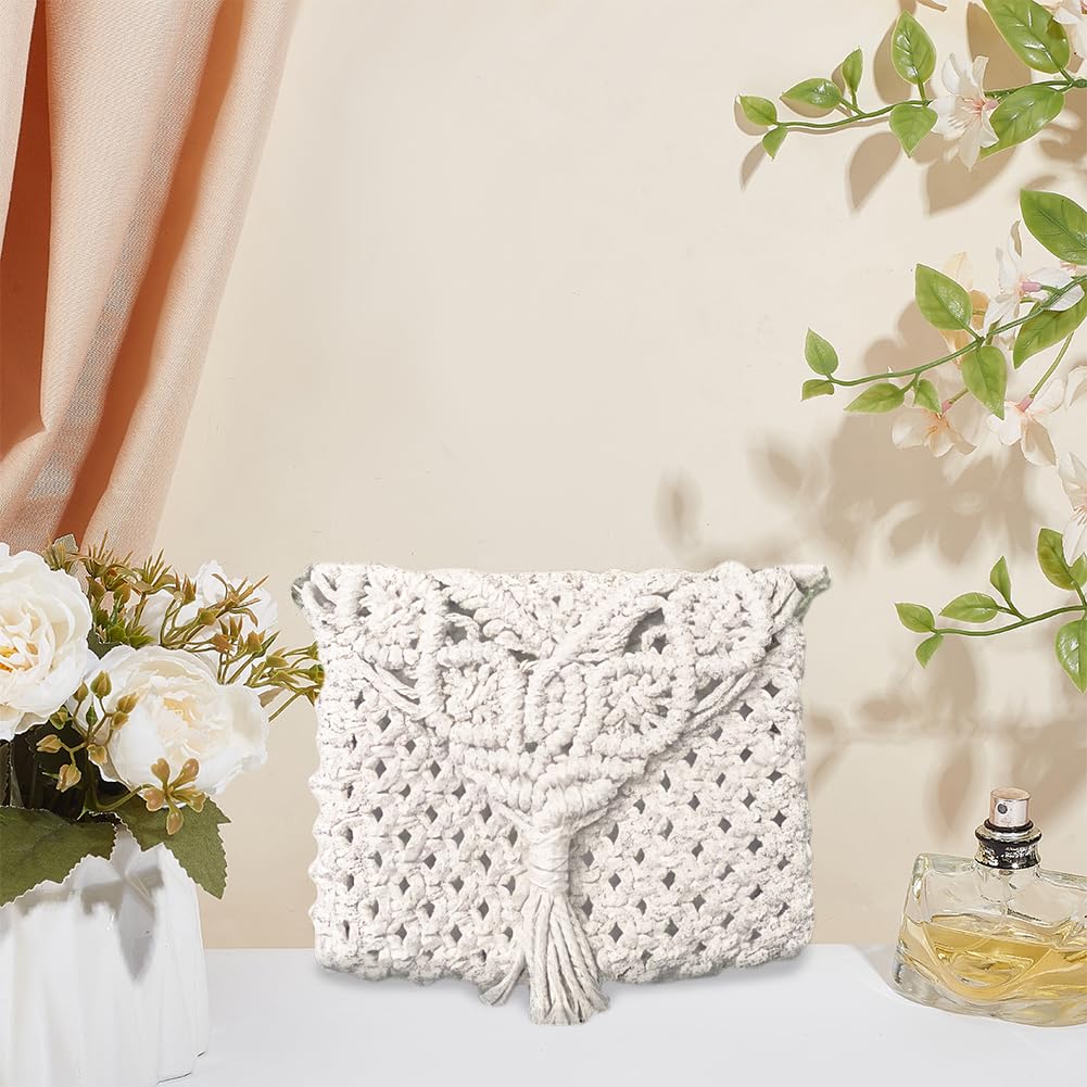 WEBEEDY DIY Macrame Bag Kit Boho Macrame Shoulder Bag Making Kit Crochet Bag Kit with Instruction for Adults Beginners,Handmade Knotting Handbag Macrame Kit for Women Holiday Beach Decor(Beige)