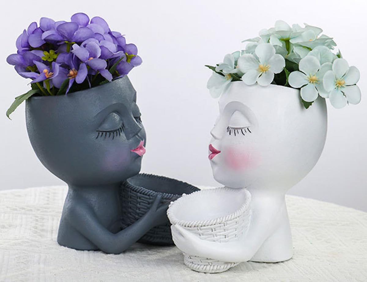 WLDOCA Face Planter Pots Head Planter, Succulent Planters, Face Flower Pot Head Planter for Indoor Outdoor Plants with Drainage Hole Closed Eyes,C