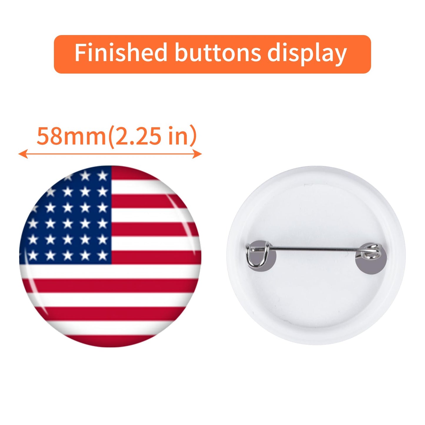 200 Sets 58mm/2.25 inch Button Maker Supplies, Pin Back Button Parts for Button Maker Machine 58mm, Including Metal Covers, Plastic Back Covers, Clear Plastic Film&Blank Paper