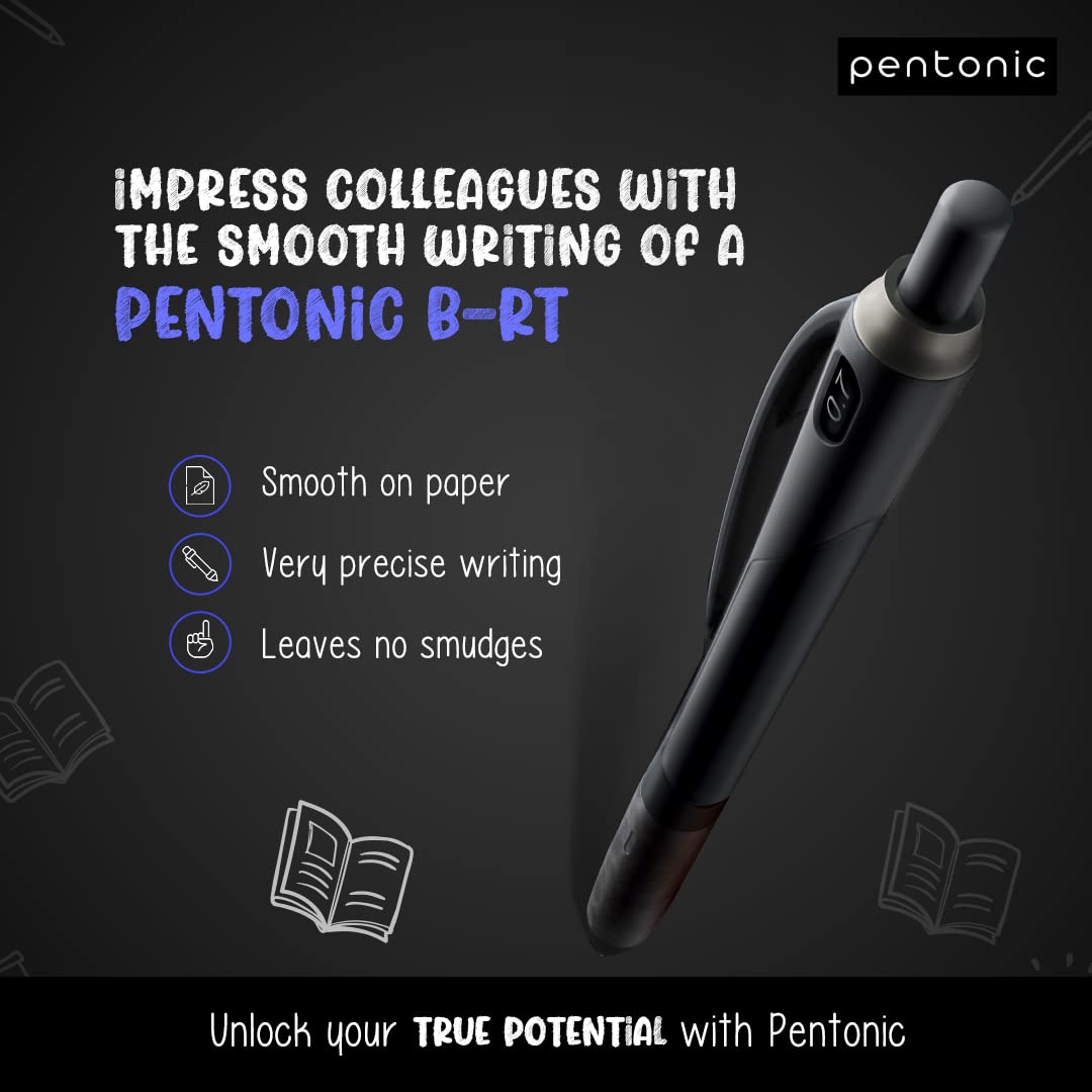 linc Pentonic BR-T Retractable Ballpoint Pens, 12 Count, Blue Ink, 0.7 mm Fine Point, Smooth Writing For Journaling, Office & School (PEN12123)