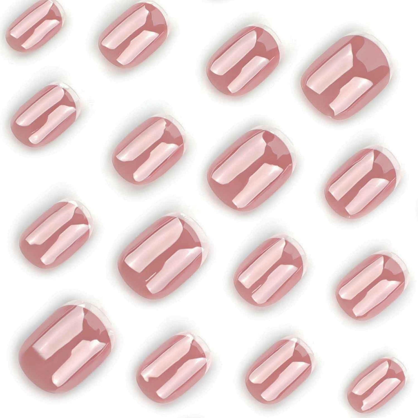 Chrome French Tip Press on Nails Extra Short Square Shaped Fake Nails Glossy Pink False Nails with Designs Full Cover Acrylic Nails for Women Manicure Decoration 24 Pcs