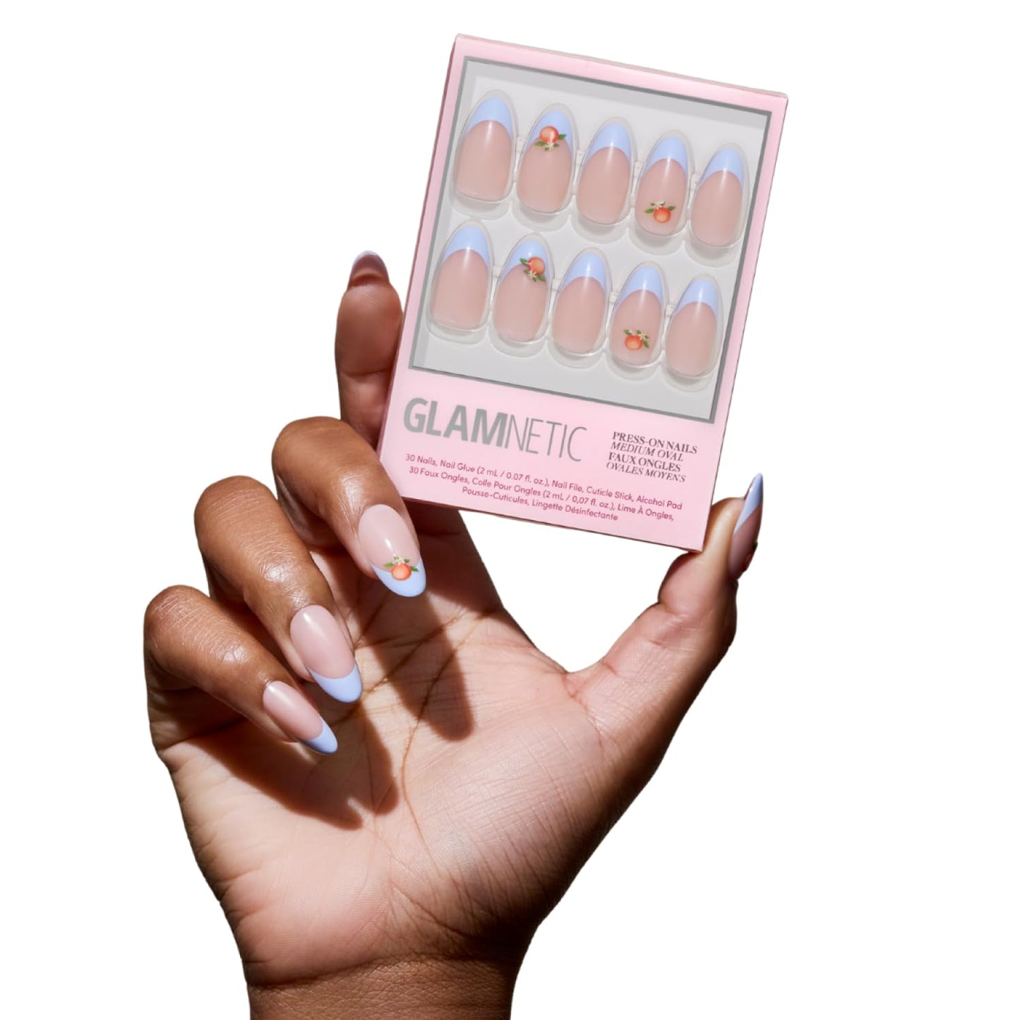 Glamnetic Medium Oval Press-On Nails Bundle - Spirited Sky & Capri Coast | Celestial Fake Nails with Gold Accents | Blue French Tips with Orange Accents | Durable, Salon-Quality Nail Kits
