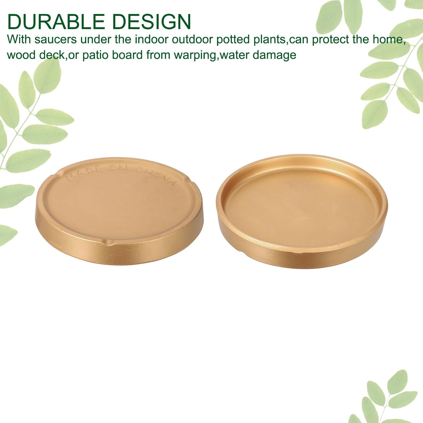 M METERXITY 3 Pack Planter Saucers - Ceramic Plant Tray Flower Pot Drip Trays Round Apply to Outdoor/Garden (4/5/6inch, Gold)