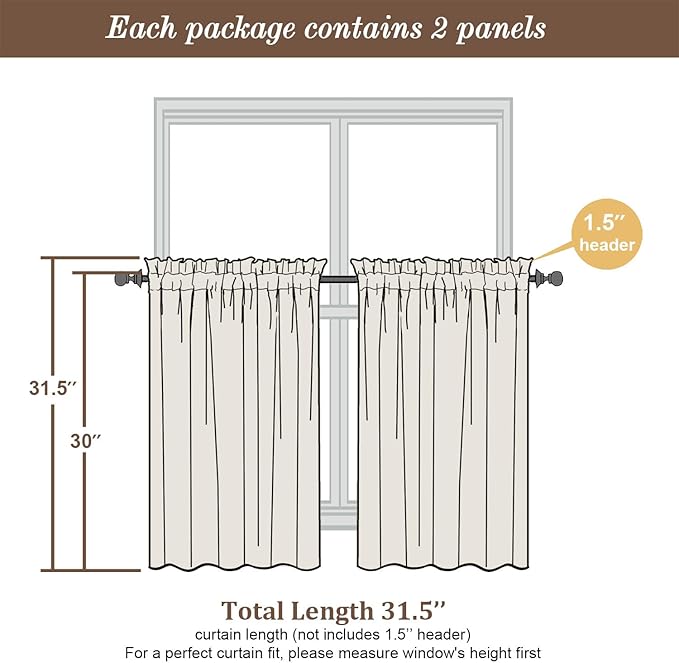 Chyhomenyc Lime Sheer Curtains 30 inch Length 2 Panels, Light Filtering Voile Rod Pocket Short Window Curtians for Bathroom Living Room Farmhouse Small Windows, 42Wx30L inches