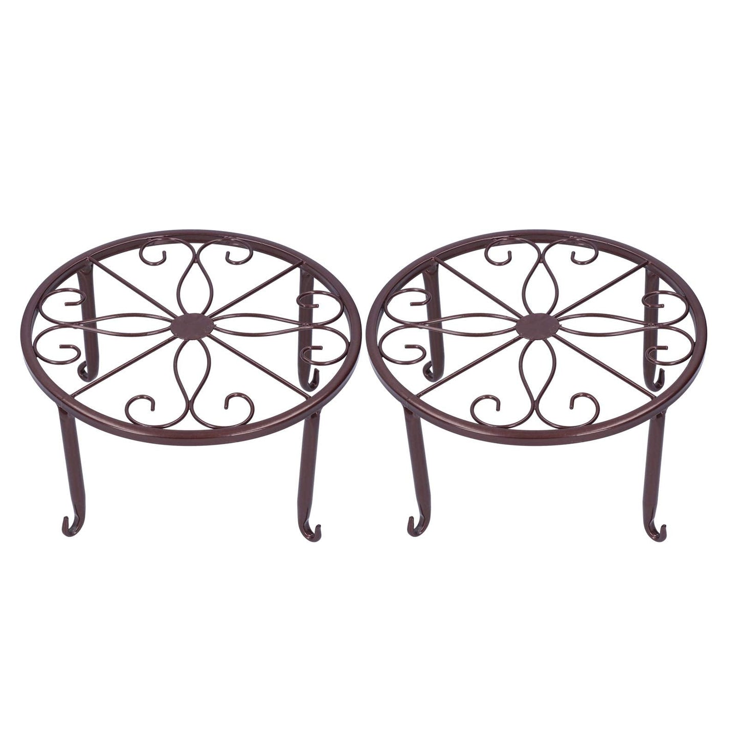 AQFNEB 2PCS Plant Stand Flower Pot Holder, Wrought Iron Plant Rack with 4 - Point Stable Base, Bronze Indoor Outdoor Planter Shelf for Living Room Balcony Office Decor