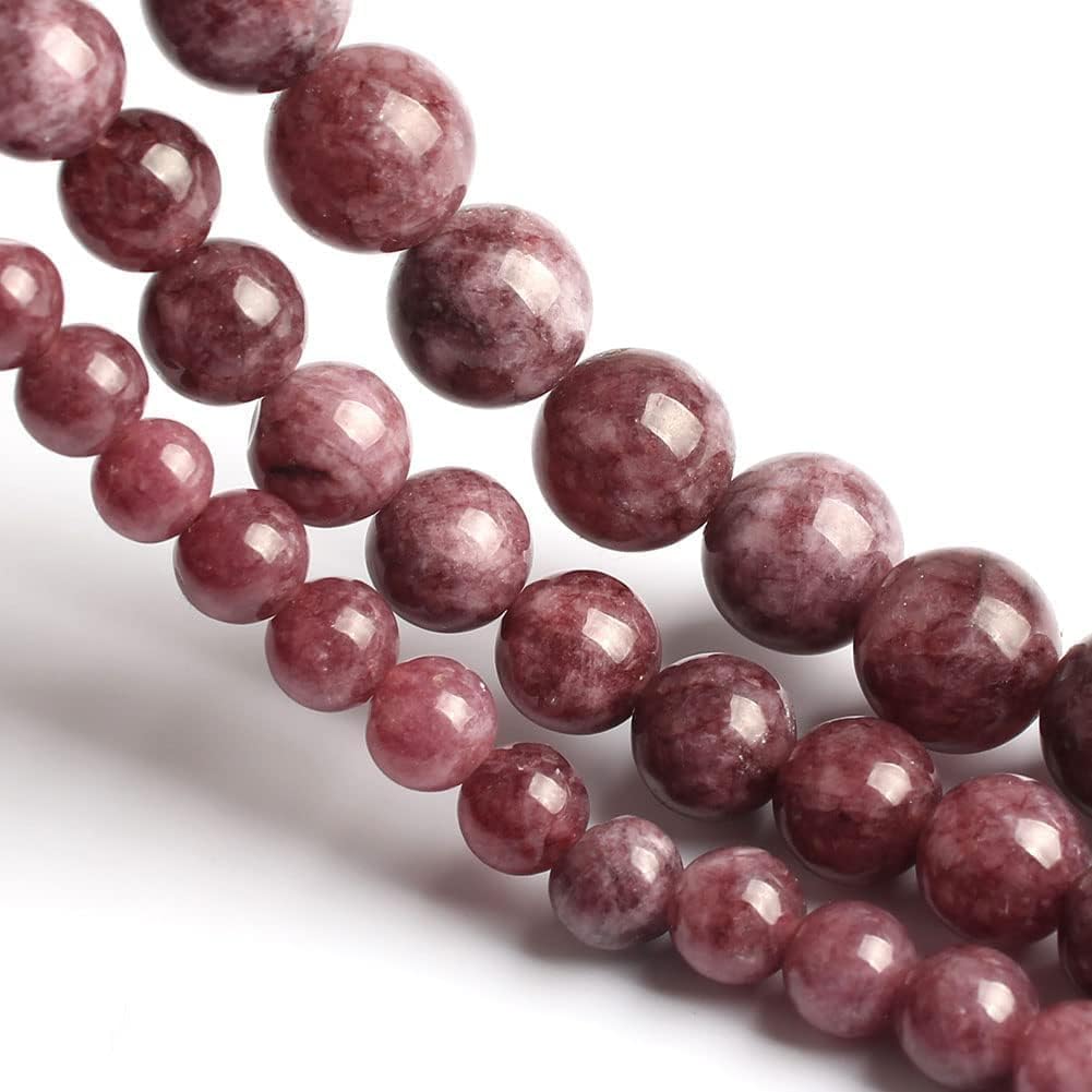 Yochus 60pcs Lepidolite Stone Beads，6mm Healing Power Natural Stone Round Loose Beads for Jewelry Making Earring Necklace DIY Crafts