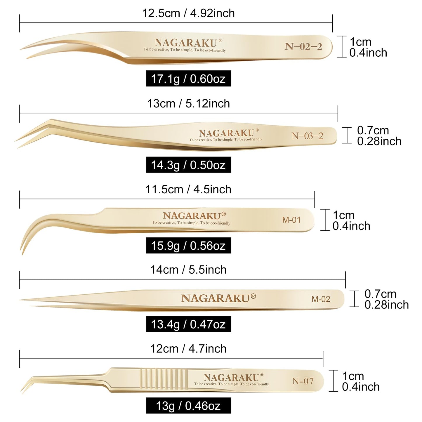 NAGARAKU Professional Eyelash Extension Tweezers, Precision Tip Stainless Steel Lash Tool Straight & Curved for Individual & Volume for Salon & Personal Use, 5 PCS Tweezers Set Easy Fanning with Case