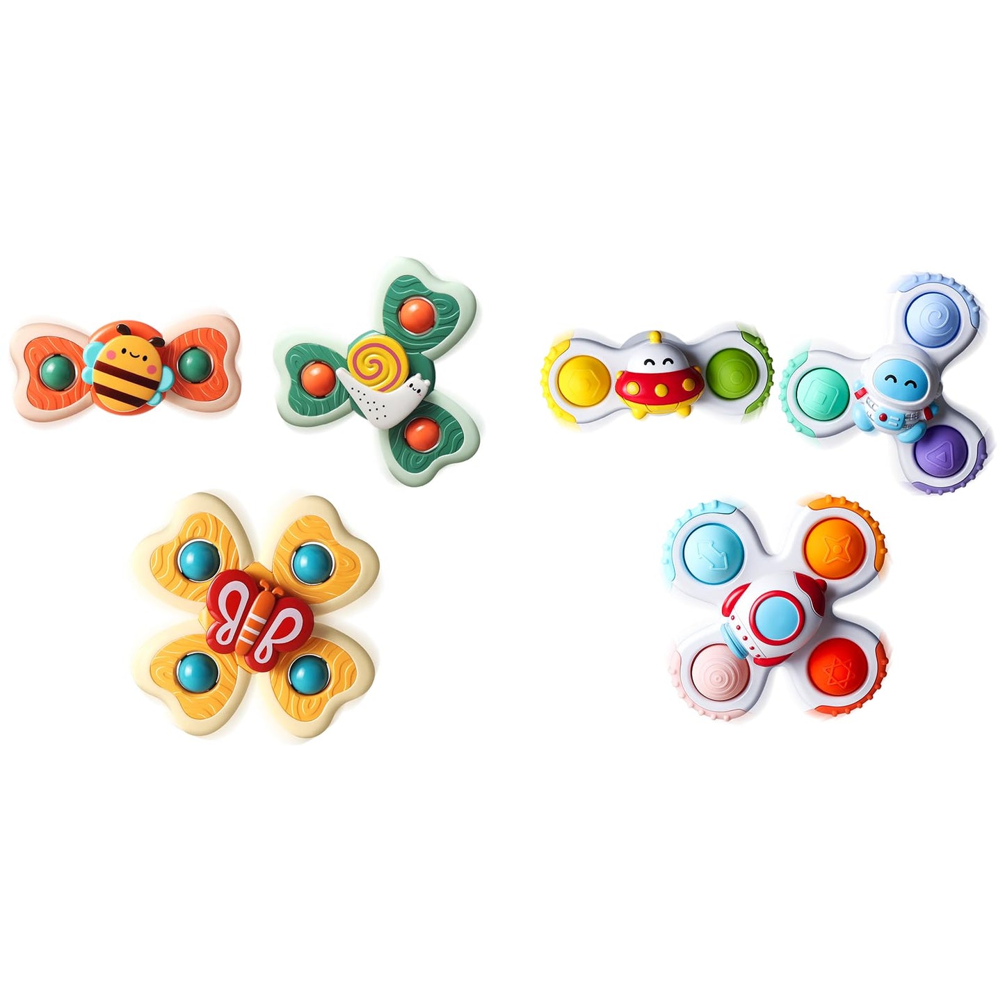 ALASOU 6 PCS Suction Cup Rotating Toys(3 Bee+3 Space) for Infant and Toddlers