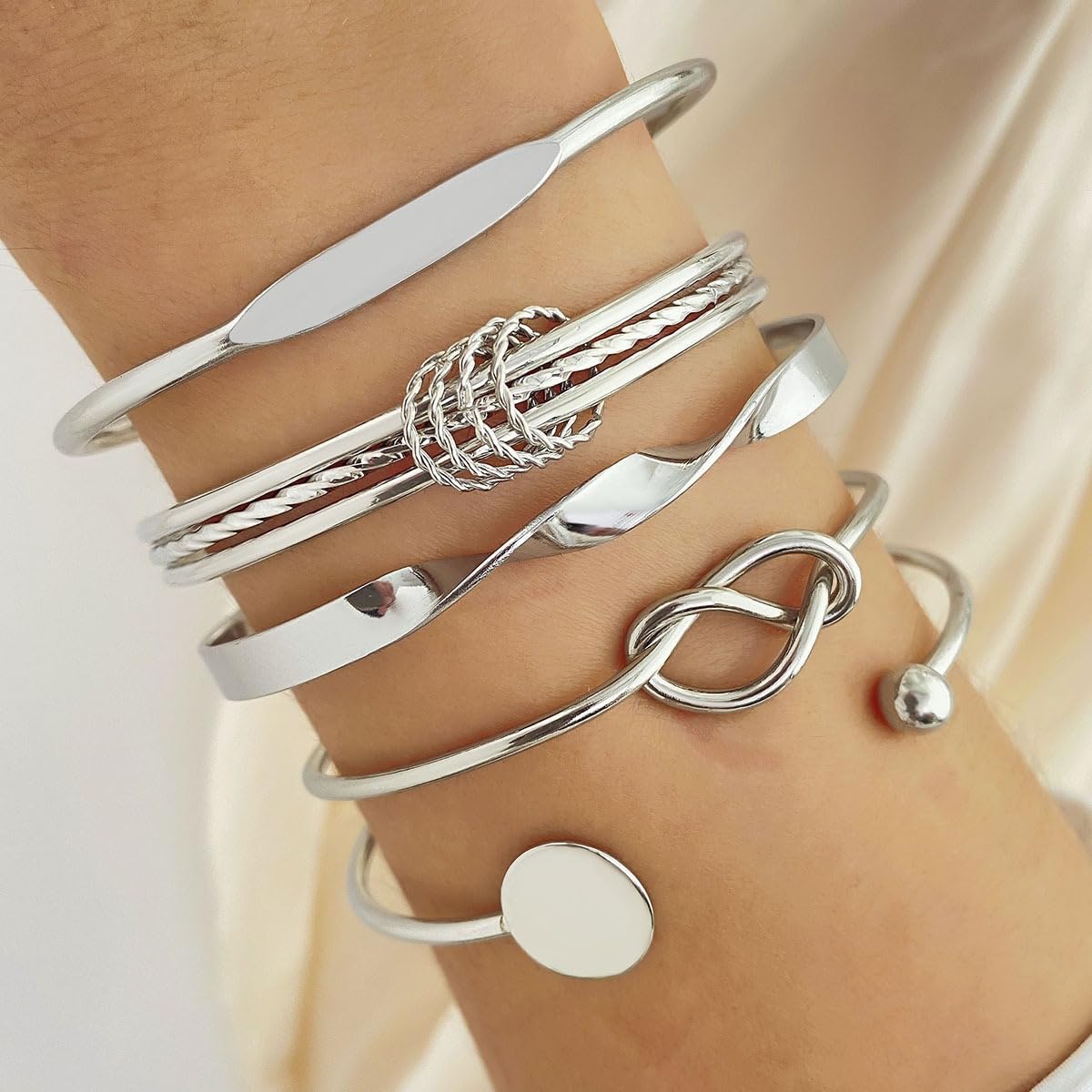 FUNOJOY Bangle Bracelets Set for Women, Multi Layer Stackable Cuff Bracelets, Boho Open Adjustable Bangle Jewelry Gift for Her