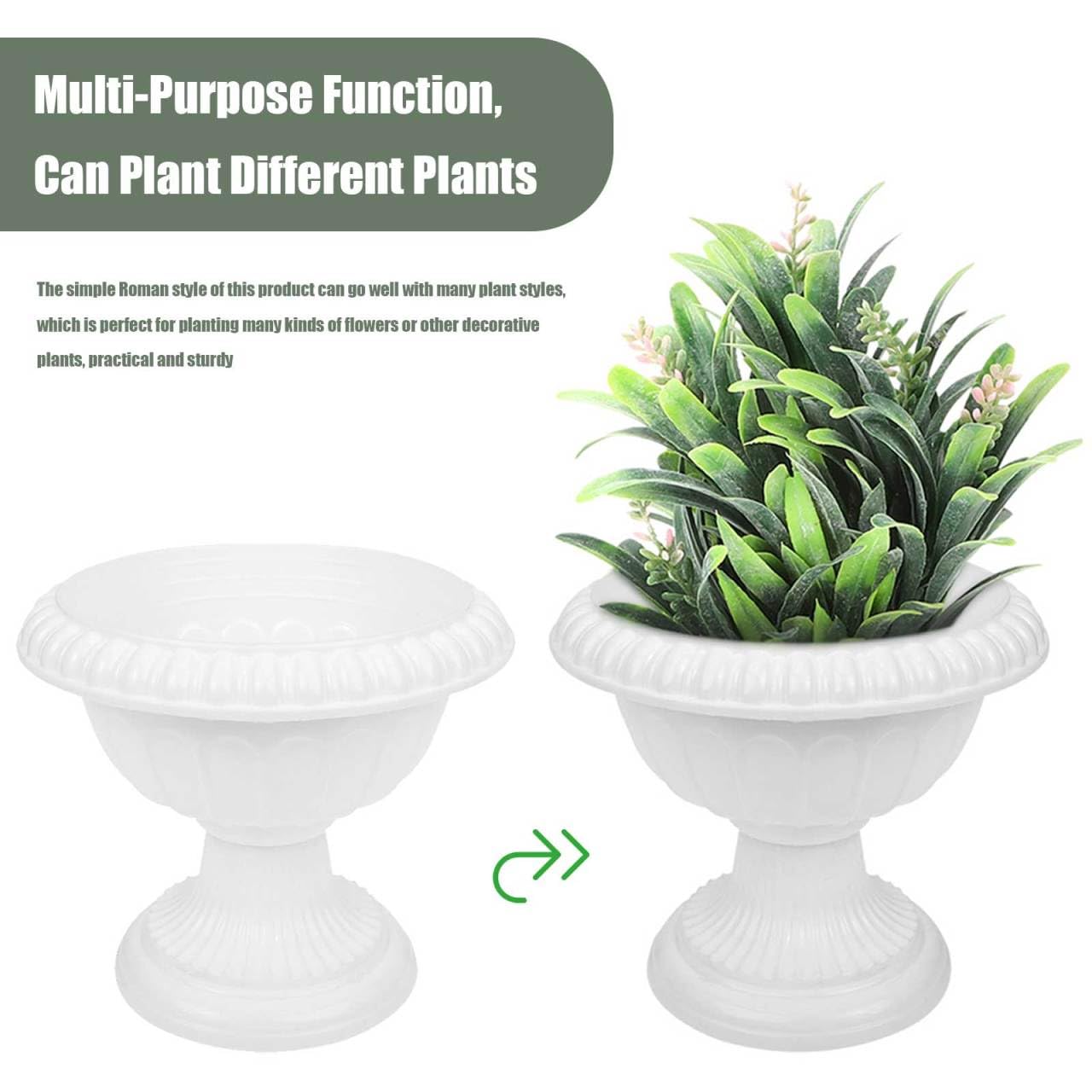 Cabilock 4pcs Flower Pot Planter Classic Traditional Urn Planter White Flower Holder Detachable Garden Succulent Container Front Porch Flowerpot