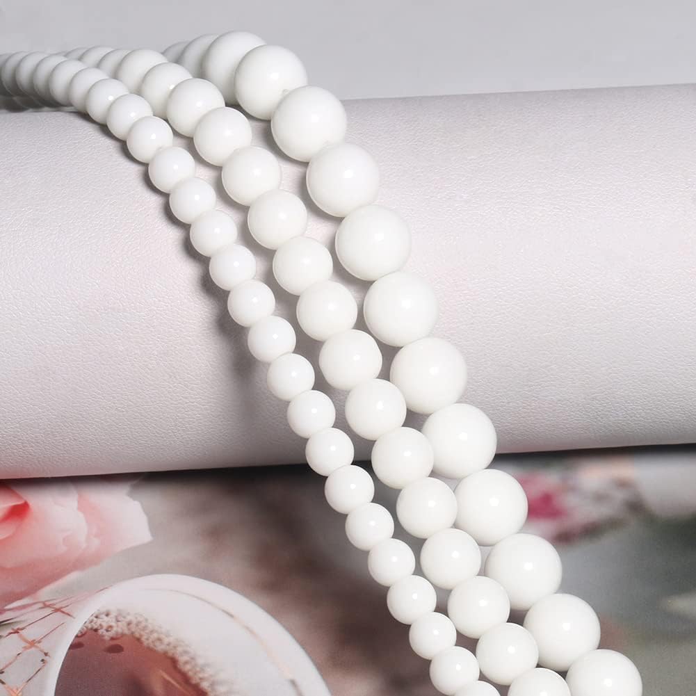 Yochus 45pcs White Tridacna Beads，8mm Healing Power Natural Stone Round Loose Beads for Jewelry Making Earring Necklace DIY Crafts