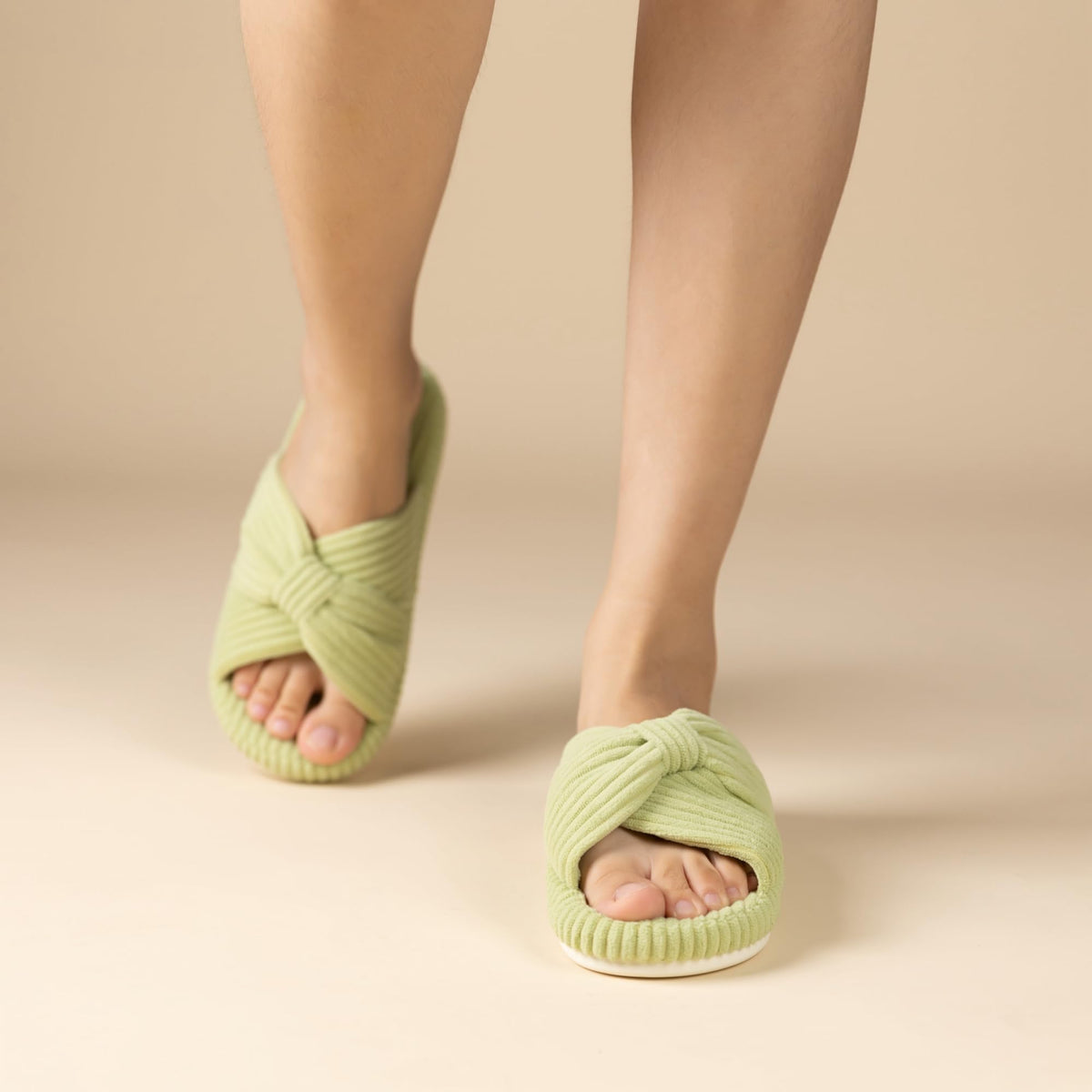 Slippers for Women Memory Foam House Bedroom Corduroy Bow Crossbands Slipper Shoes Comfy Trendy Gift Slippers Avocado Green Size 7 8 6.5