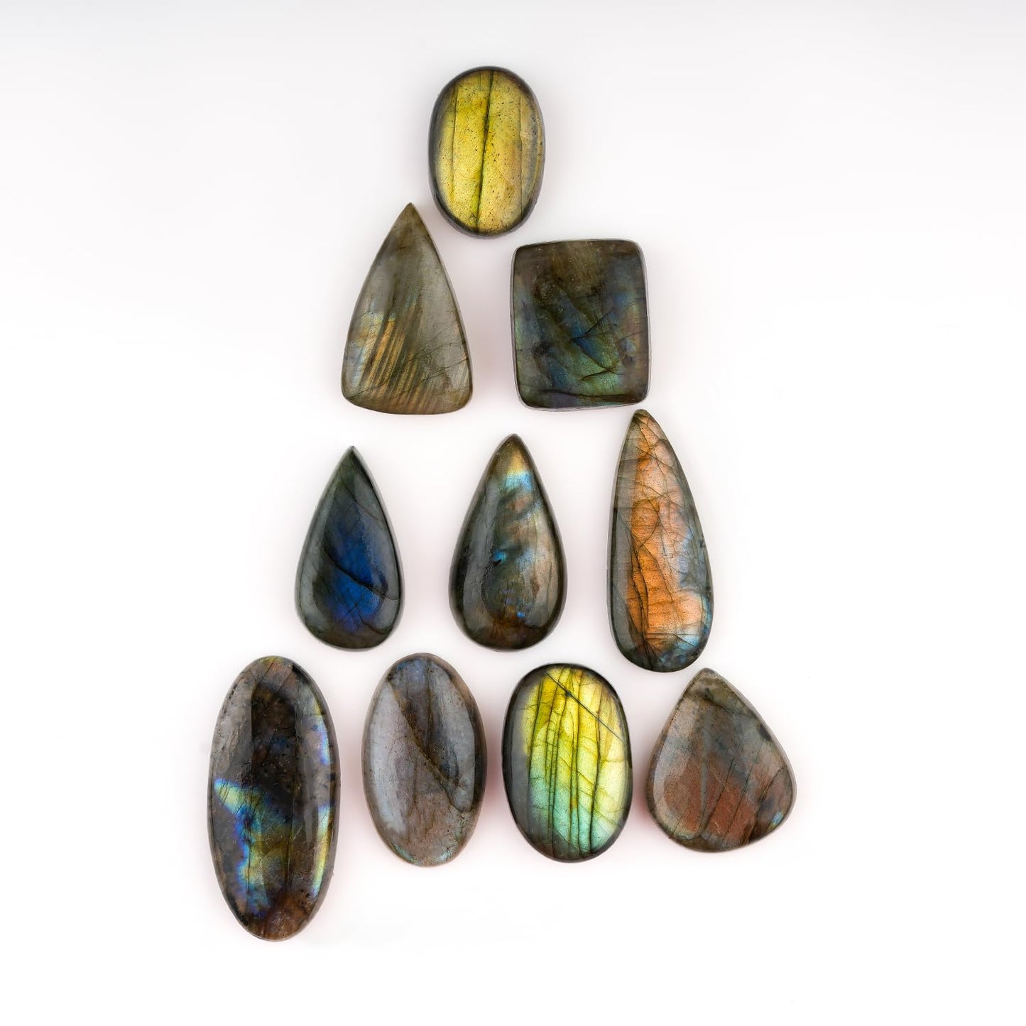 CRYSTALINES 10pcs Wholesale Natural Labradorite Gemstones Cabochon, Bulk Spectrolite Polished Stones, DIY Jewelry Making, Chakra Healing Crystals, Wire Wrapping, Assorted Loose Supply