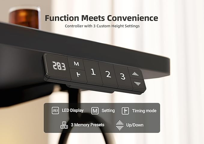 YDN Electric Standing Desk Adjustable Height, 55 x 24 Inches Stand up Desk with Cable Management, Home Office Desks with Splice Board & Black Frame, Black Top