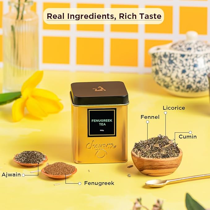 CHAYAM Fenugreek Seed Tea 100+Cups/7.06oz | Herbal Tea with Fennel, Cumin, Ajwain, Licorice | Tea for Gut Health, Digestion & Relaxation | Caffeine-Free | 100% Natural, No Added Sugar, No Added Flavor