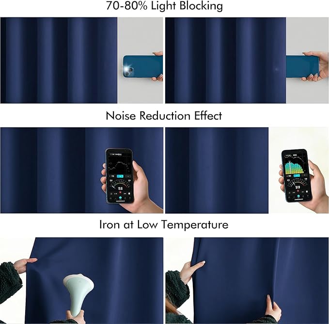 MIULEE Navy Blue Back Tab Blackout Curtains 120 Inch Long 2 Panels Set for Bedroom, Rod Pocket/Pinch Pleated Extra Long Thermal Insulated Living Room Darkening Light Blocking 10FT Drapes