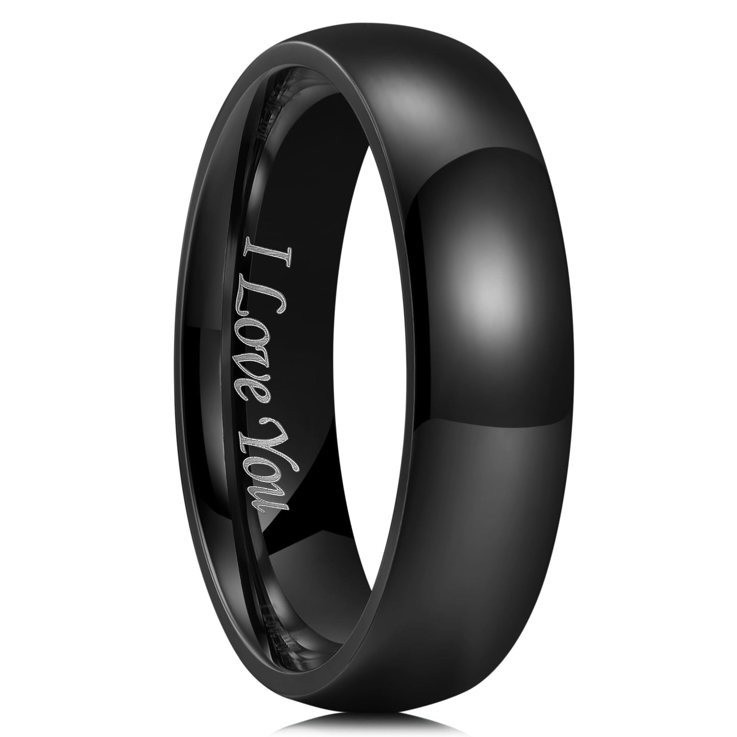 King Will 316L Stainless Steel Wedding Band for Men Women-6mm Width Basic Black Wedding Ring Laser I Love You, High Polished Dome Style Promise Ring Comfort Fit Size 11