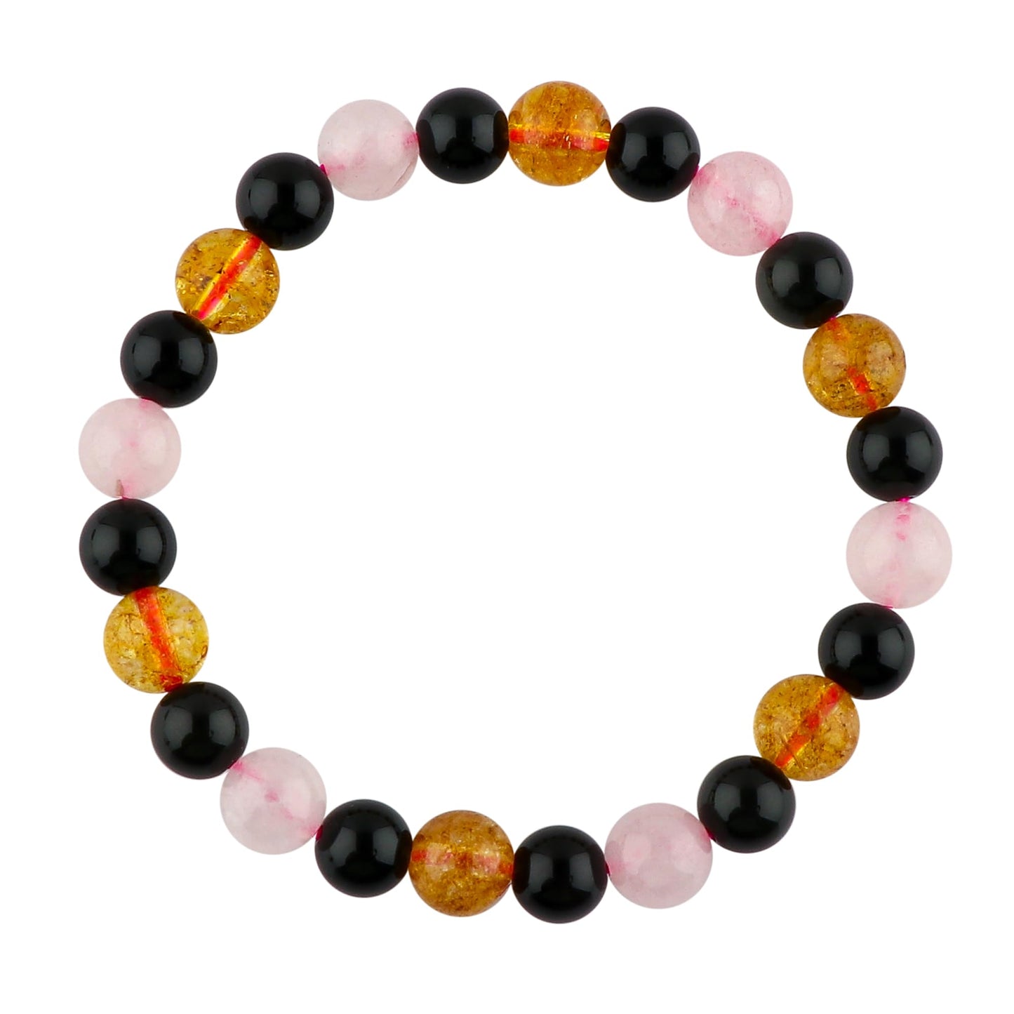 CRYSTALINES Triple Crystal Ultimate Money Bracelet, Rose Quartz - Citrine - Black Obsidian Stretchable Bracelet, Motivational Inspirational Health Chakra Healing Stretch Elastic Bracelets