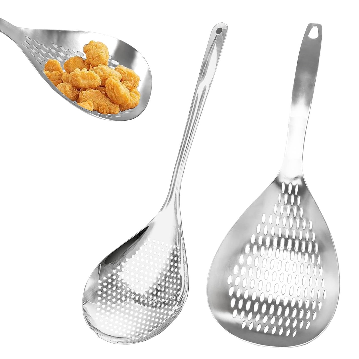 KAYCROWN Skimmer Slotted Spoon, 2 Pack Stainless Steel Pasta Spider Strainer Skimmer Ladle Spoon for Frying and Cooking, Frying Strainer, Kitchen Cooking Colander