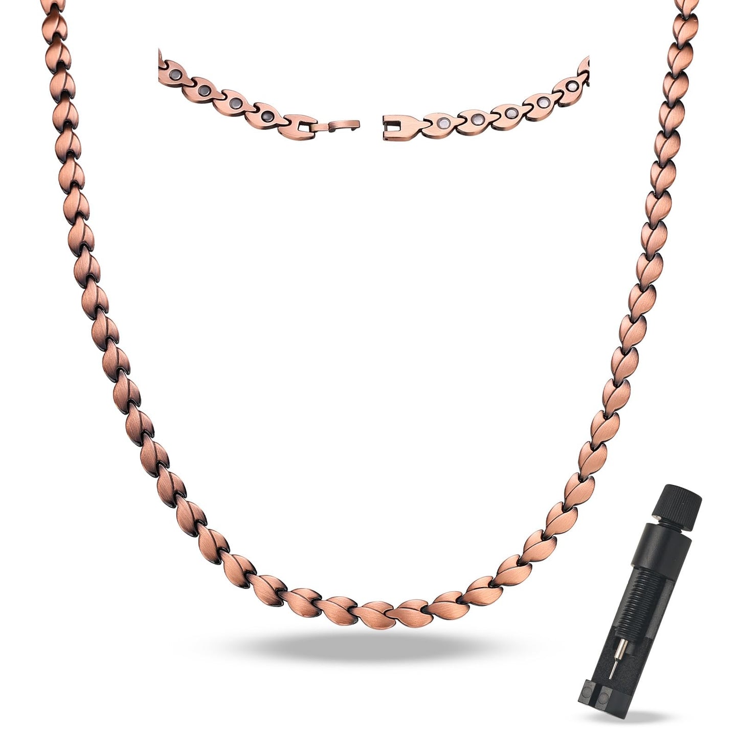 MagEnergy Copper Necklace for Men Women, Magnetic Necklace with 3500 Gauss Ultra Strength Neodymium Magnets, Adjustable Magnetic Jewelry with Sizing Tool (Copper-Leaf)