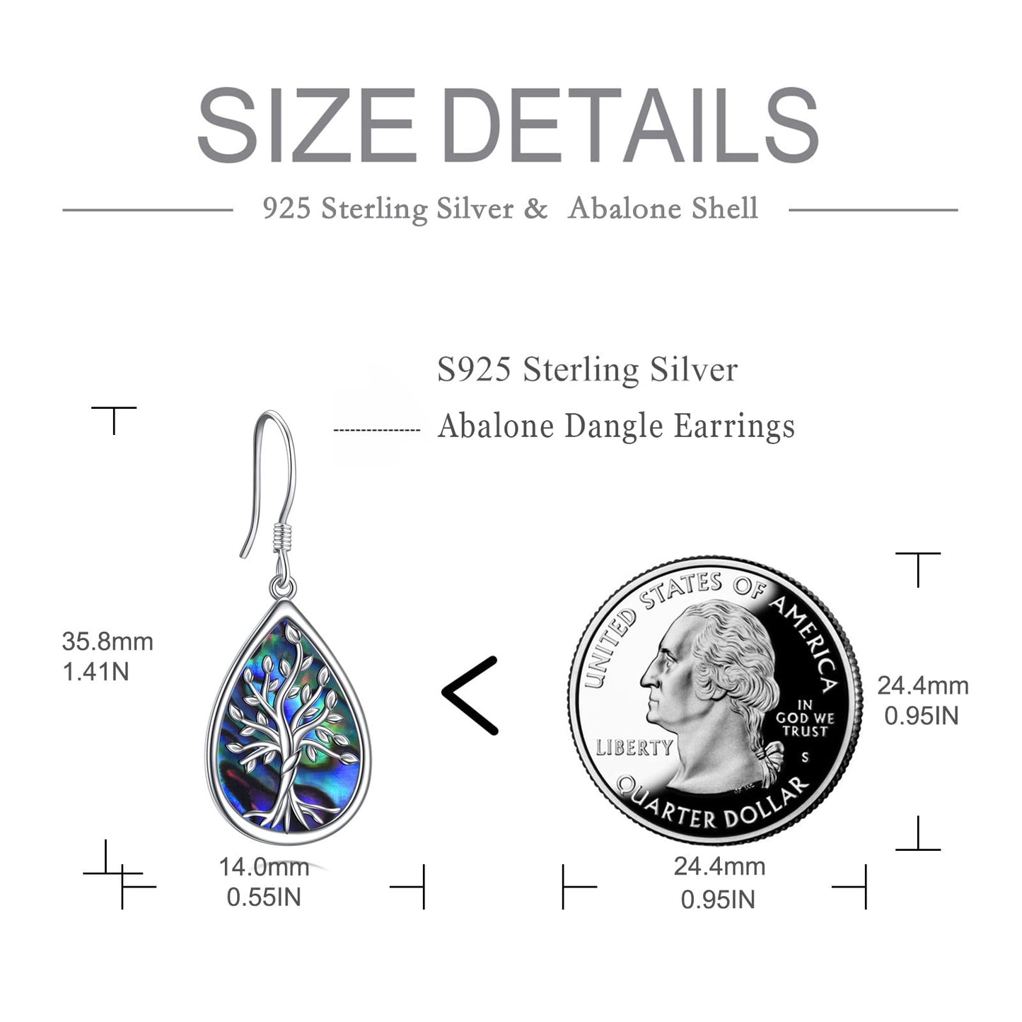 POPLYKE 925 Sterling Silver Tree of Life Earrings for Women Teardrop Abalone Earrings Dangle Tree of Life Jewelry