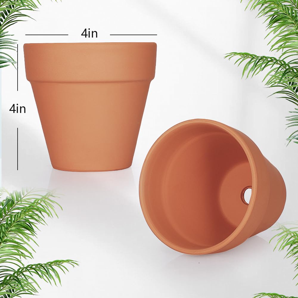 FCFKUK 4 inch Terracotta Clay Pots, 24 Pack Clay Flower Pots with Drainage, Great for Plants, DIY, Crafts, Wedding