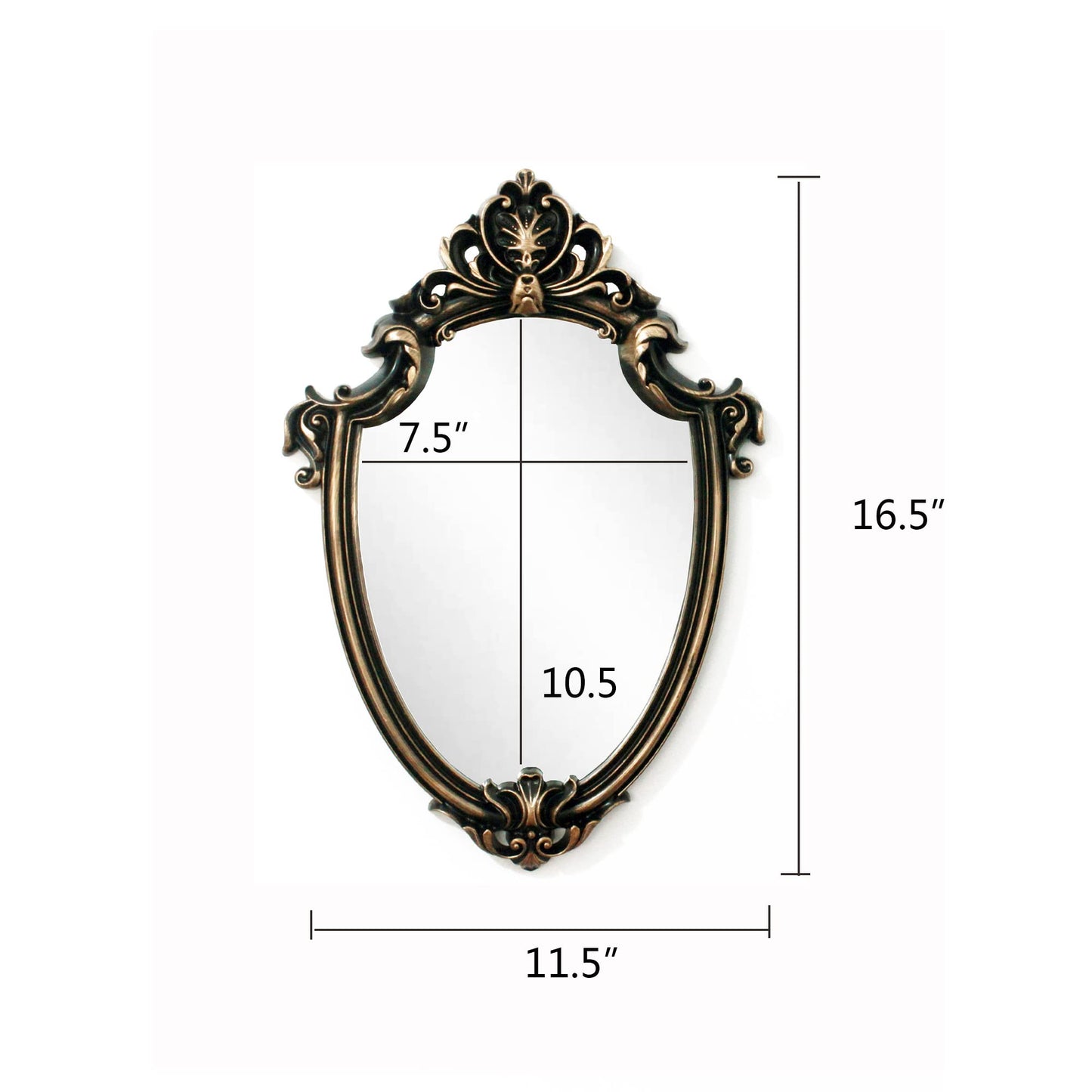 Eaoundm 16.5 x 11.5inch Vintage Mirror Antique Mirror Shield Shape Plastic Frame (Vintage Gold)
