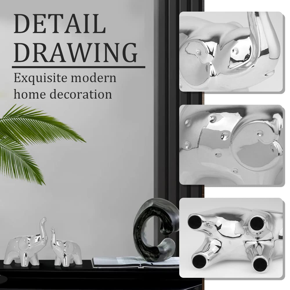 Sgorggo A Pair Elephant Statue Home Decor,Modern Style Figurines,Sculpture for Office Desktop Bookshelf Living Room (Silver)