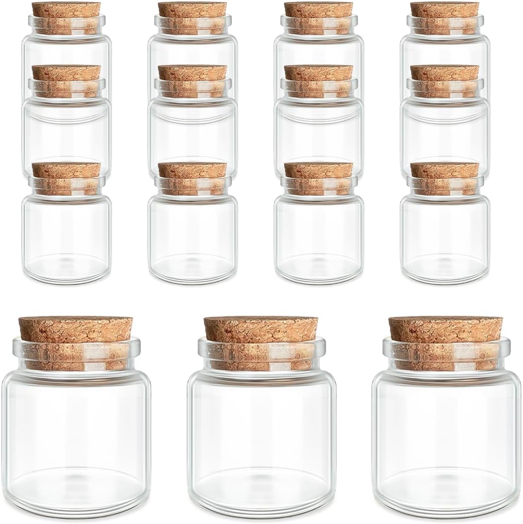 JIUYUE 15 pcs 50 ml Glass Bottle with Cork,Jars with Cork Lids(1.7 oz-1.85x1.96 inch)