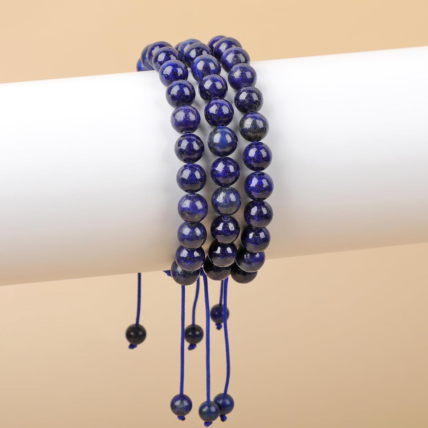 AD Beads Natural 8mm Gemstone Bracelets Healing Power Crystal Macrame Adjustable 7-9 Inch (Lapis)