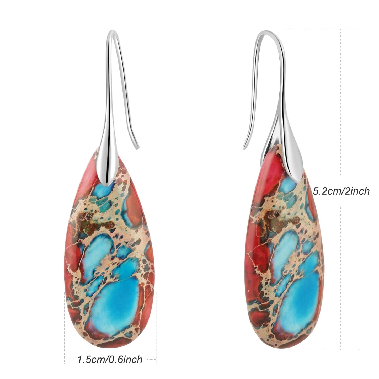 Sriomu Natural Healing Stone Fishhoop Dangle Drop Earrings Statement Gold silver earrings
