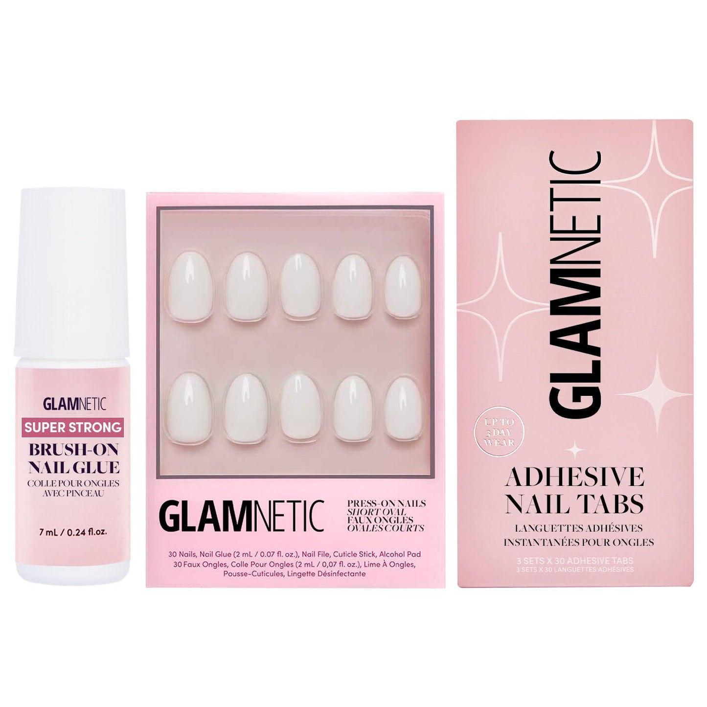 Glamnetic Press-On Nails - White Swan | Opaque Classic Off White Short Oval False Nails | 15 Sizes - 30 Nail Kit with Glue & Nail Tabs